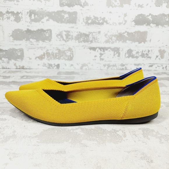 NEW Rothy's The Flat Yellow Knit Pointy Toe Slip On Comfy Loafers O501